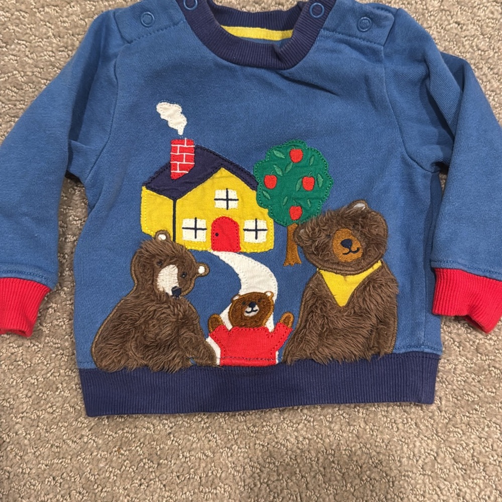 Mini Boden Blue Sweatshirt with Bear Family Design